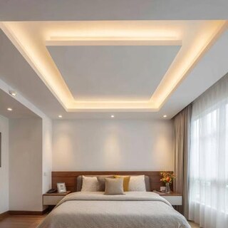 Rectangular Single Layer False Ceiling Design with Spot and Cove Lighting