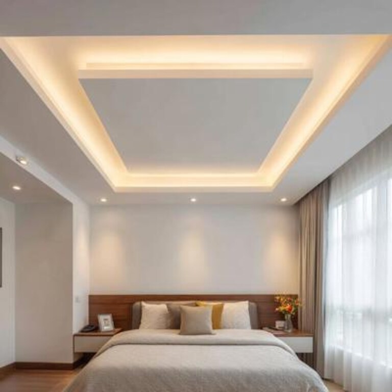 Rectangular Single Layer False Ceiling Design with Spot and Cove Lighting Rectangular Single Layer False Ceiling Design with Spot and Cove Lighting