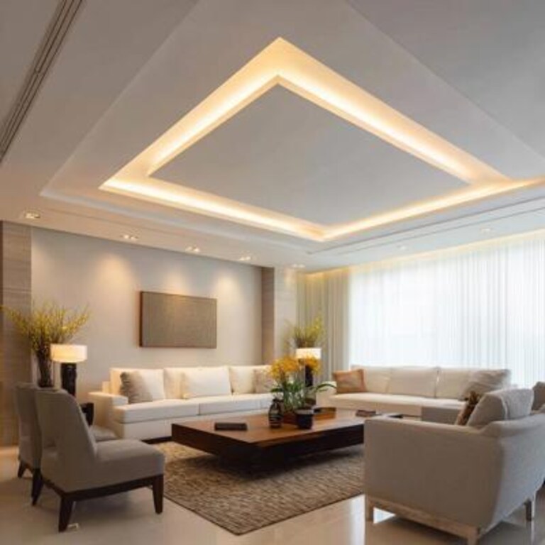 Rectangular Single Layer Gypsum Contemporary False Ceiling Design with Paint Finish Rectangular Single Layer Gypsum Contemporary False Ceiling Design with Paint Finish