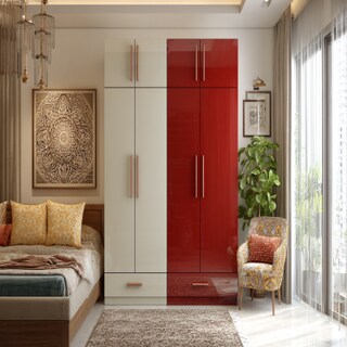 Ruby and Off-White Contemporary 4-Door Swing Wardrobe Design