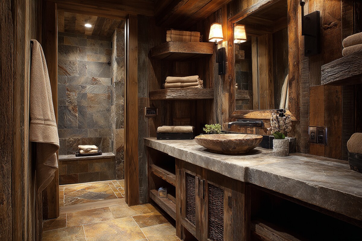 Rustic Bathroom Design With Wall Shelves Rustic Bathroom Design With Wall Shelves