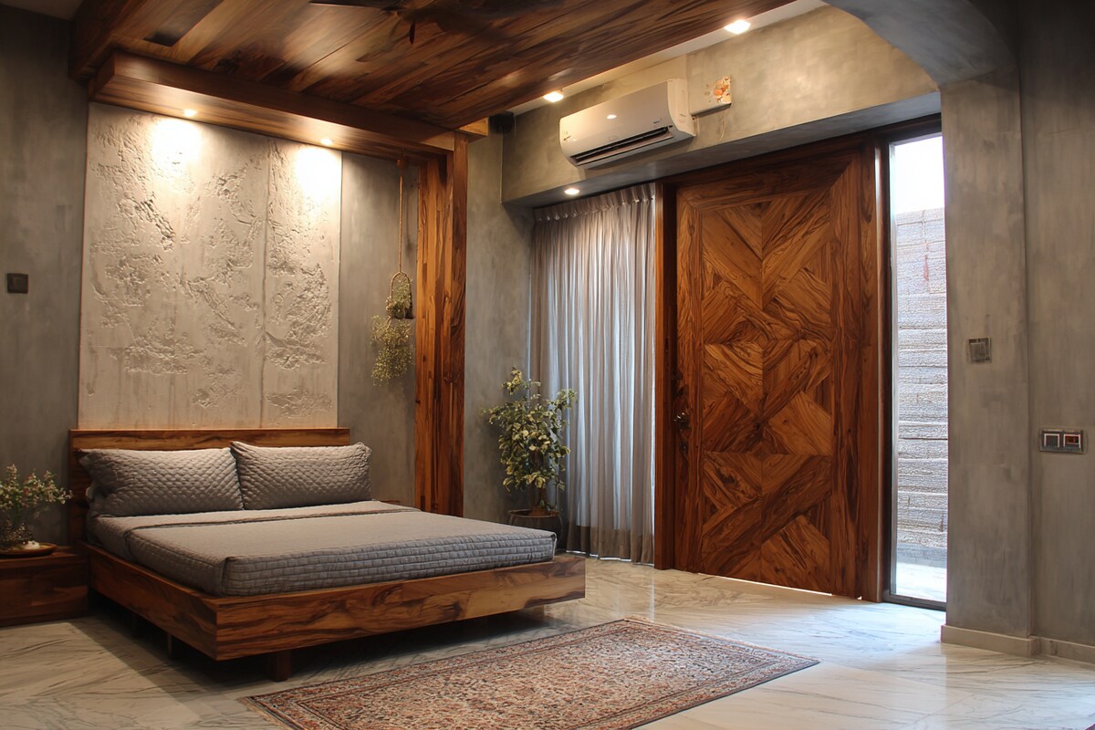 Rustic Matte Finish Swing Door Design for Bedroom Entrance Rustic Matte Finish Swing Door Design for Bedroom Entrance