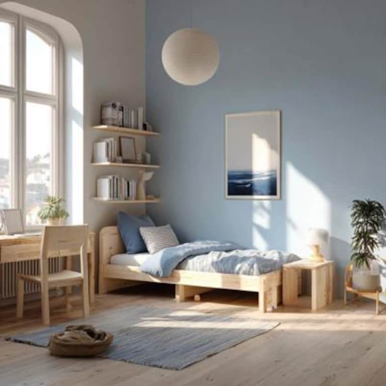 Scandinavian Light Blue Wall Paint Design for Kids Bedroom