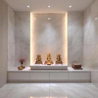 Simple Modern Prayer Room Design With Marble Finish