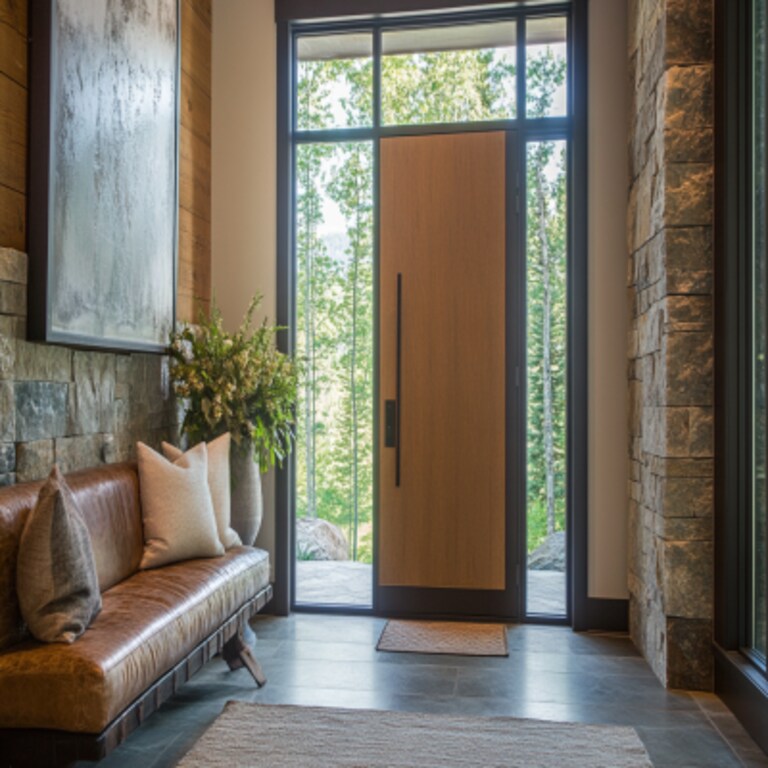Contemporary Swing Single Door Design with Suede Finish