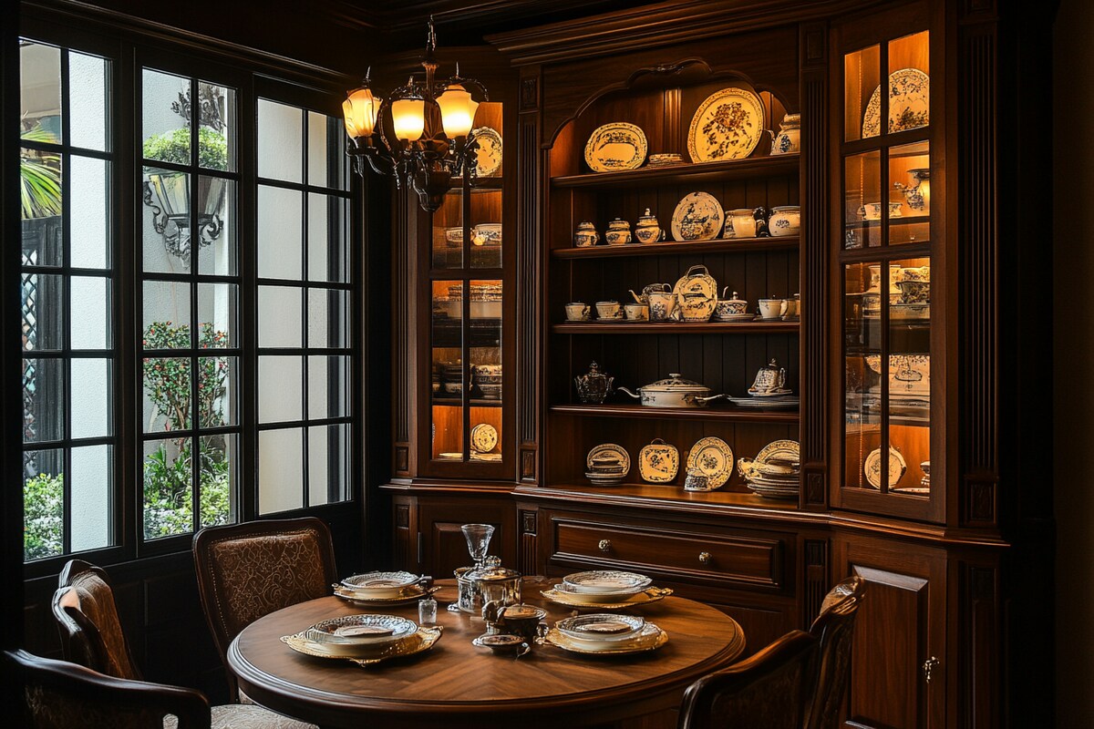 Contemporary Crockery Unit Design in Champagne and Walnut Bronze