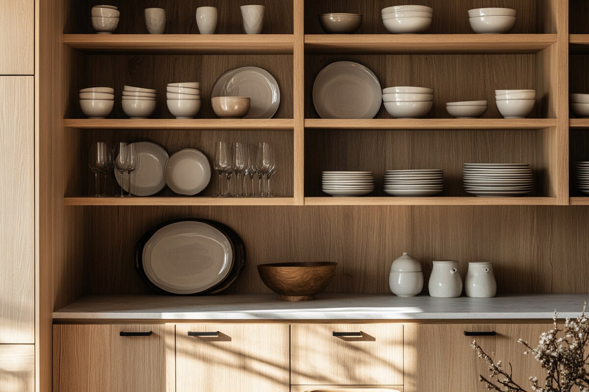 Modern Cappuccino Crockery Unit Design with Glossy Finish