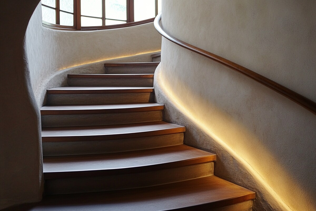 Traditional Curved Staircase Design in Concrete and Wood Traditional Curved Staircase Design in Concrete and Wood
