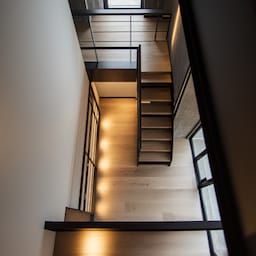 Rustic Floating Staircase Design Combining Wood and Metal Elements