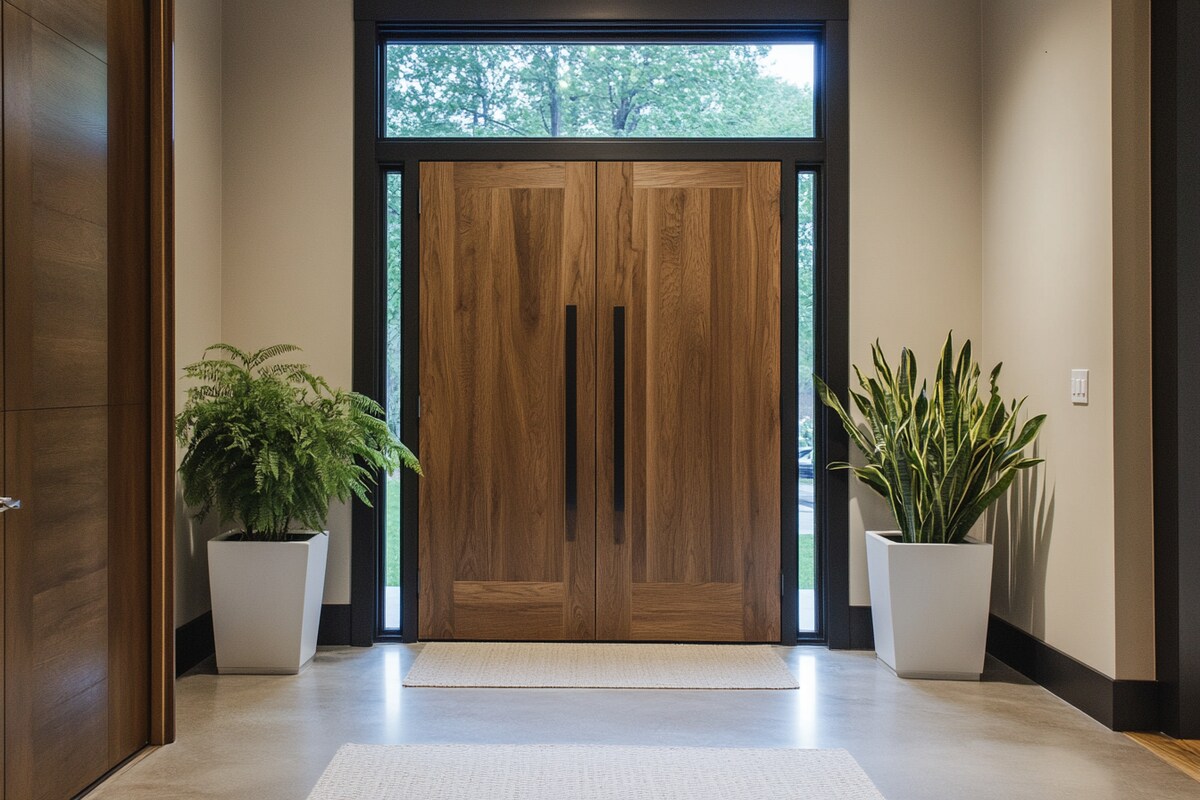 Mid-Century Modern Swing Double Door Design with Matte Finish Mid-Century Modern Swing Double Door Design with Matte Finish