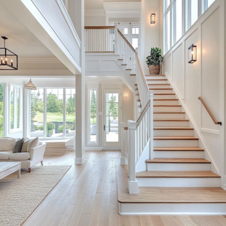 Elegant Scandinavian 2 Quarter Landing Wooden Staircase Design