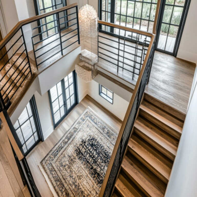 Contemporary U-shaped staircase Design in Wood and Metal