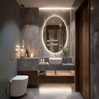 Small Bathroom Idea With A Backlit Round Mirror
