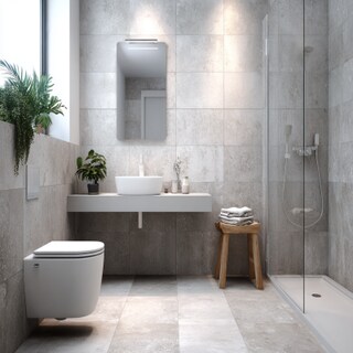 Small Bathroom Idea With Light Grey Wall Tiles