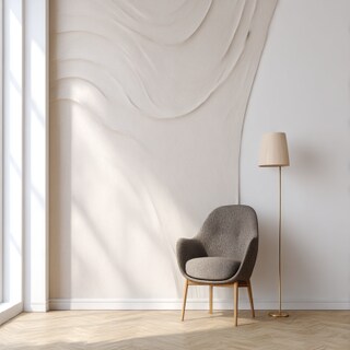 Soft Beige Textured Accent Wall with Curved Detailing Minimal Wall Design