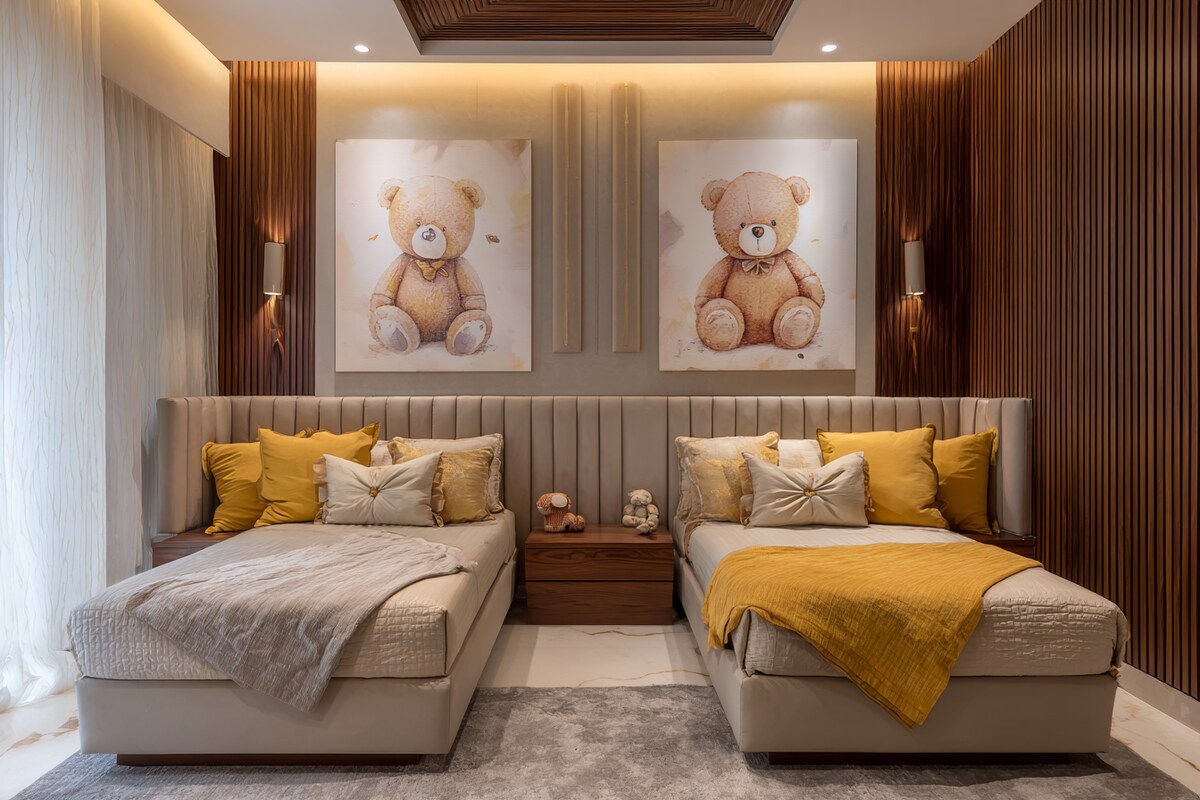 Teddy Bear-Themed Padded and Fluted Wall Panels Modern Wall Design