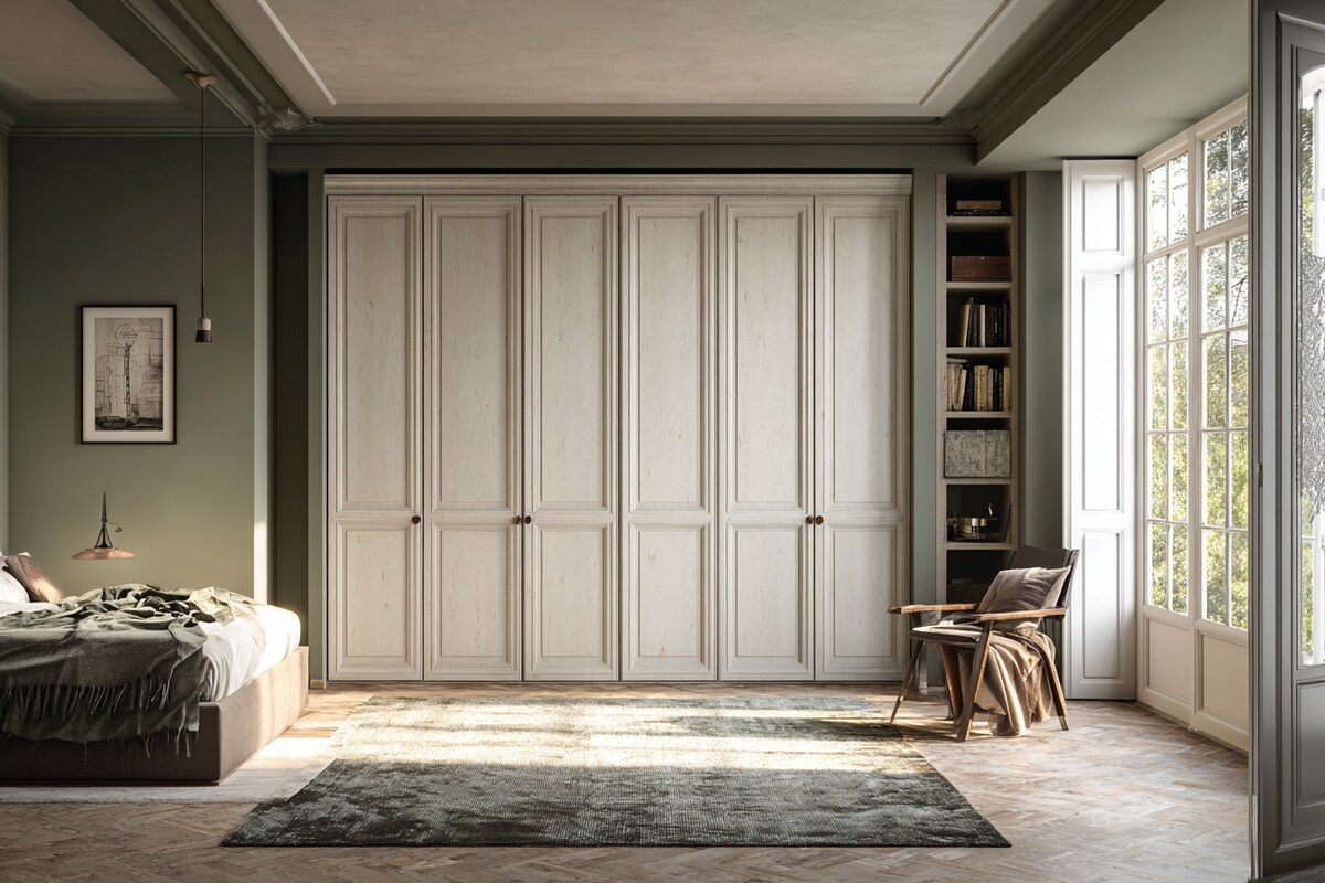 Traditional 5-Door Swing Wardrobe Design in Amati PD with Suede Finish Traditional 5-Door Swing Wardrobe Design in Amati PD with Suede Finish