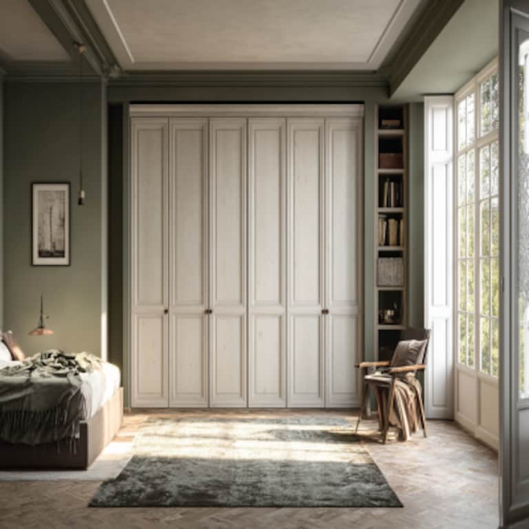 Traditional 5-Door Swing Wardrobe Design in Amati PD with Suede Finish