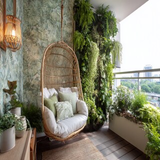 Tropical Balcony Design with Vertical Garden and Hanging Chair
