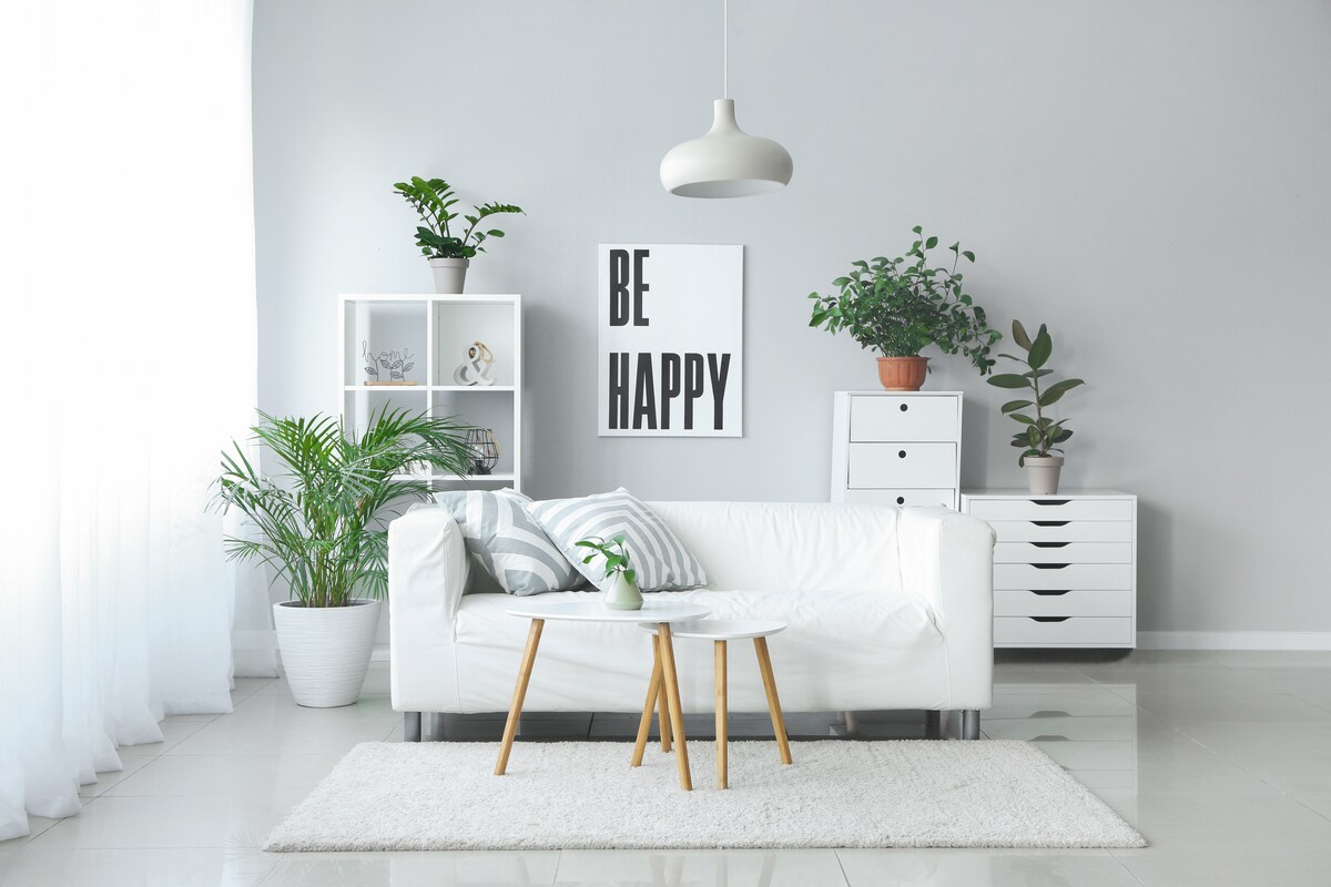 Tropical Living Room in Green and White