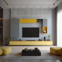 Modern Floating TV unit design with Silver and White Finish