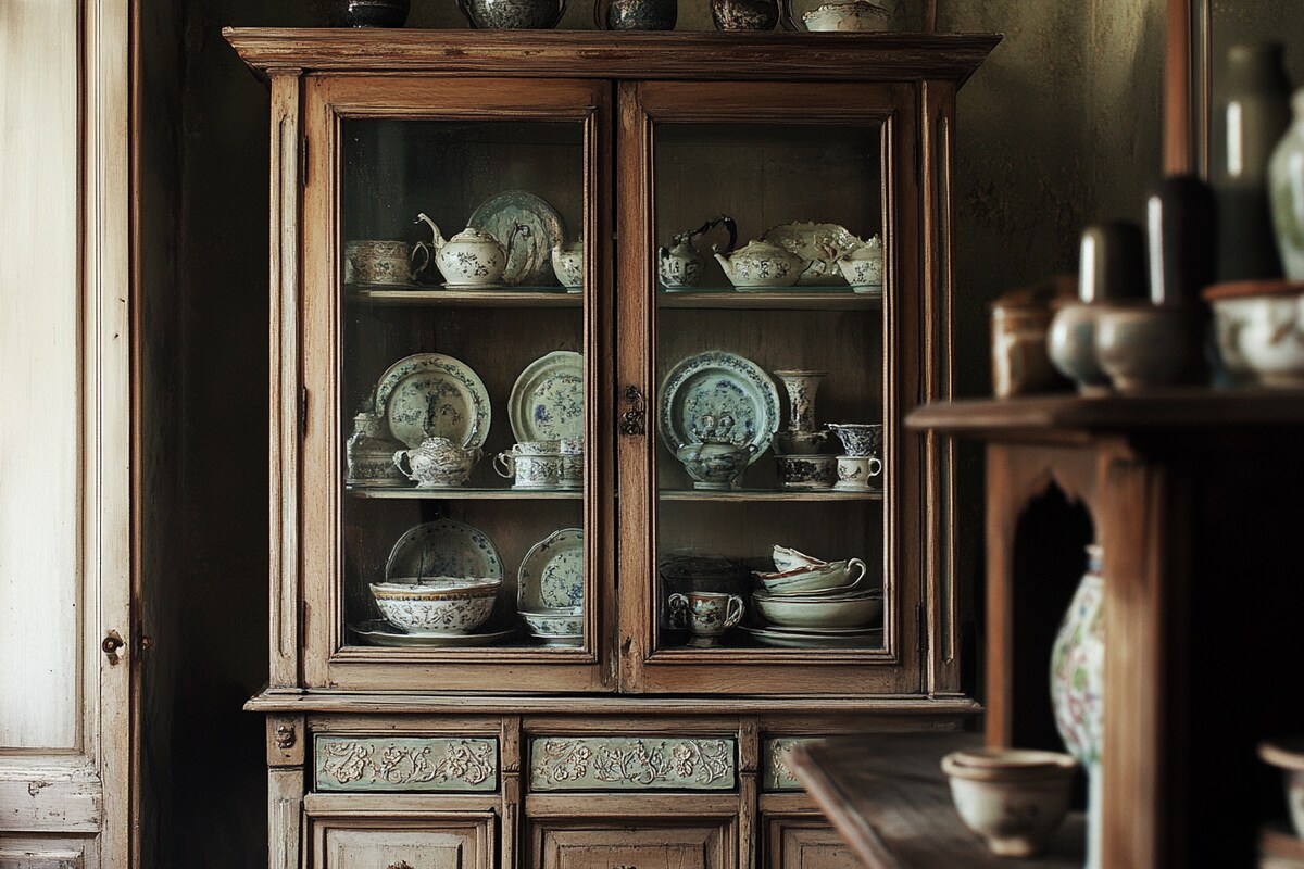 Vintage Crockery Unit Design with Glass Display