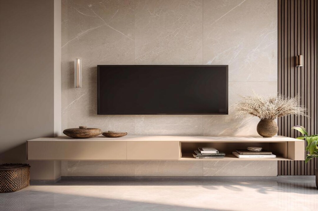 Wall Mounted Modern Champagne Toned Modern TV unit design