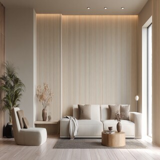 Warm Beige Fluted Accent Wall with Vertical Ridges Modern Wall Design