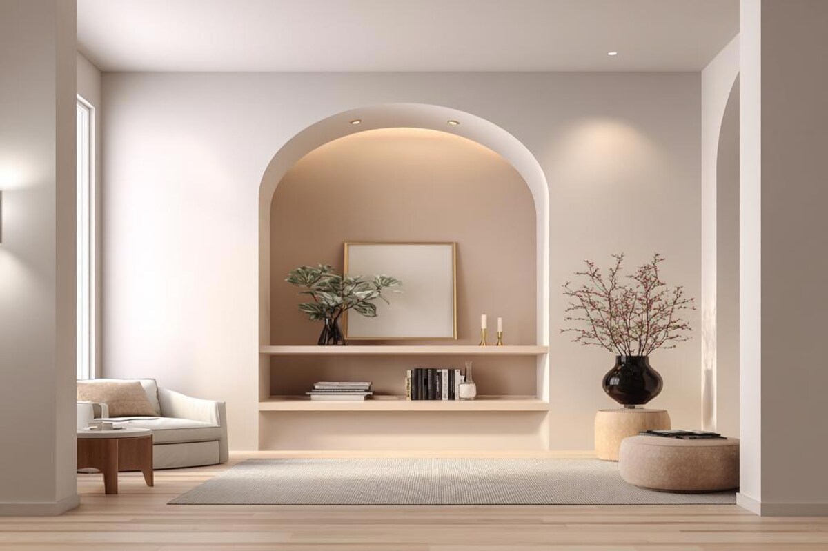 White and Beige Wall Paint Design With Subtle Arched Niche