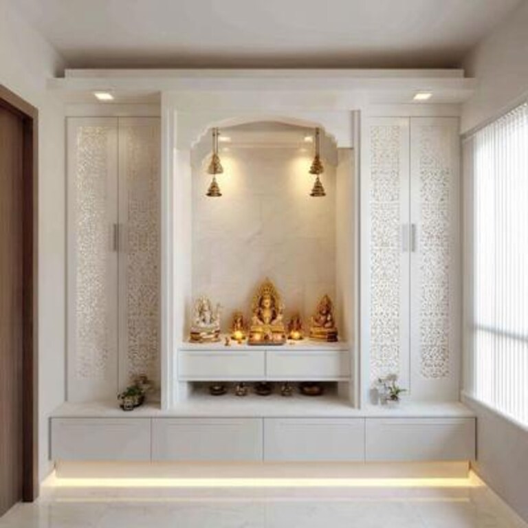 White Floor Mounted Contemporary Design With Carved Shutters Drawers and Bells White Floor Mounted Contemporary Design With Carved Shutters Drawers and Bells