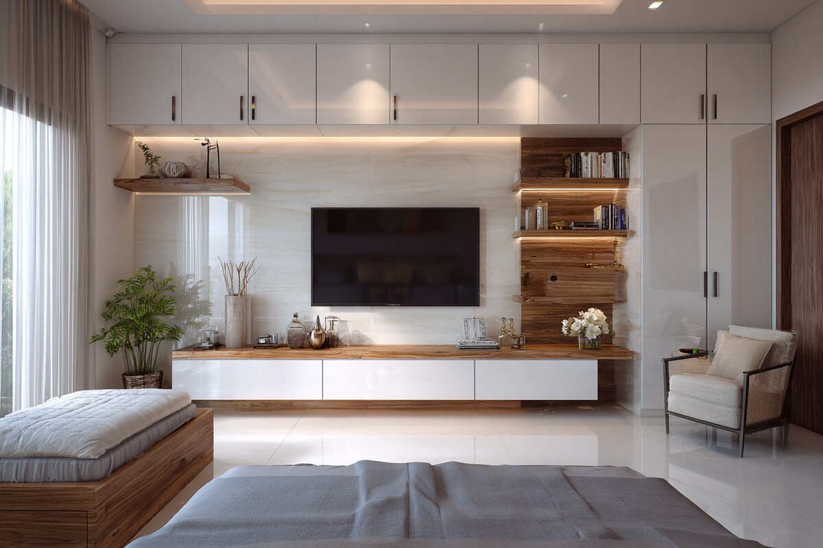 White TV Unit Design For Modern Bedrooms