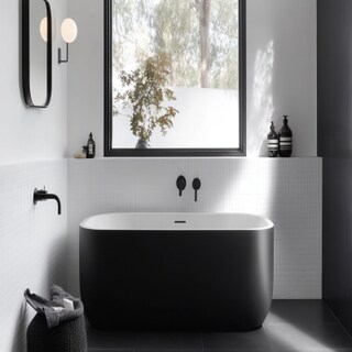 White-Walled Bathroom Design with Black Tiles and Modern Fixtures