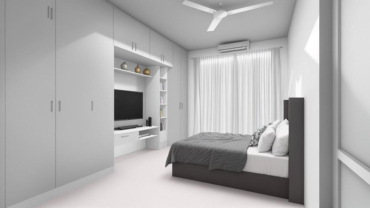 White Bedroom with BuiltIn Wardrobe and TV Unit