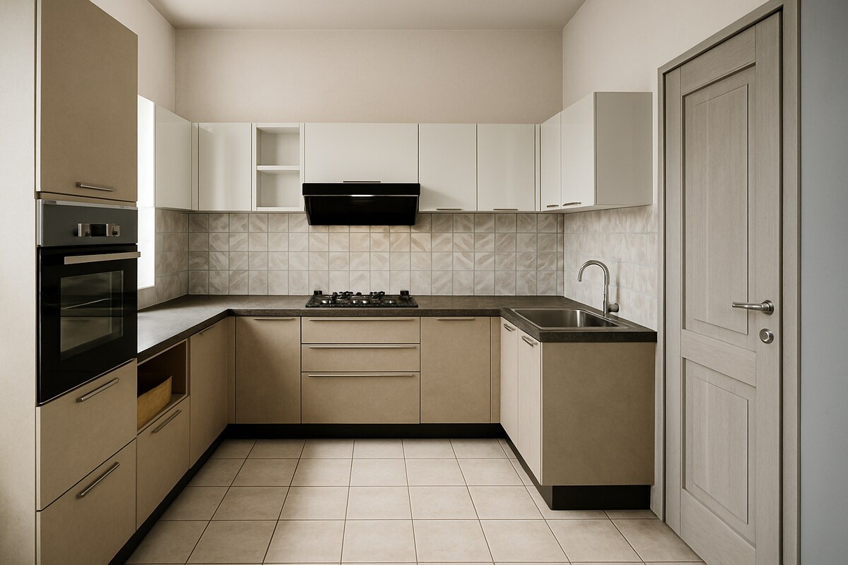 Contemporary Sandstone U Shaped Kitchen