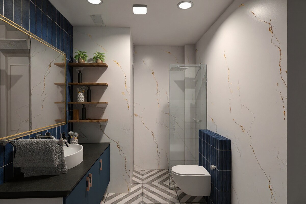 Navy and Marble Fusion Bathroom