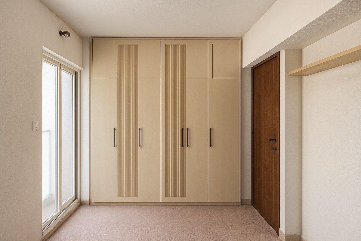 Beige Fluted Panel Wardrobe