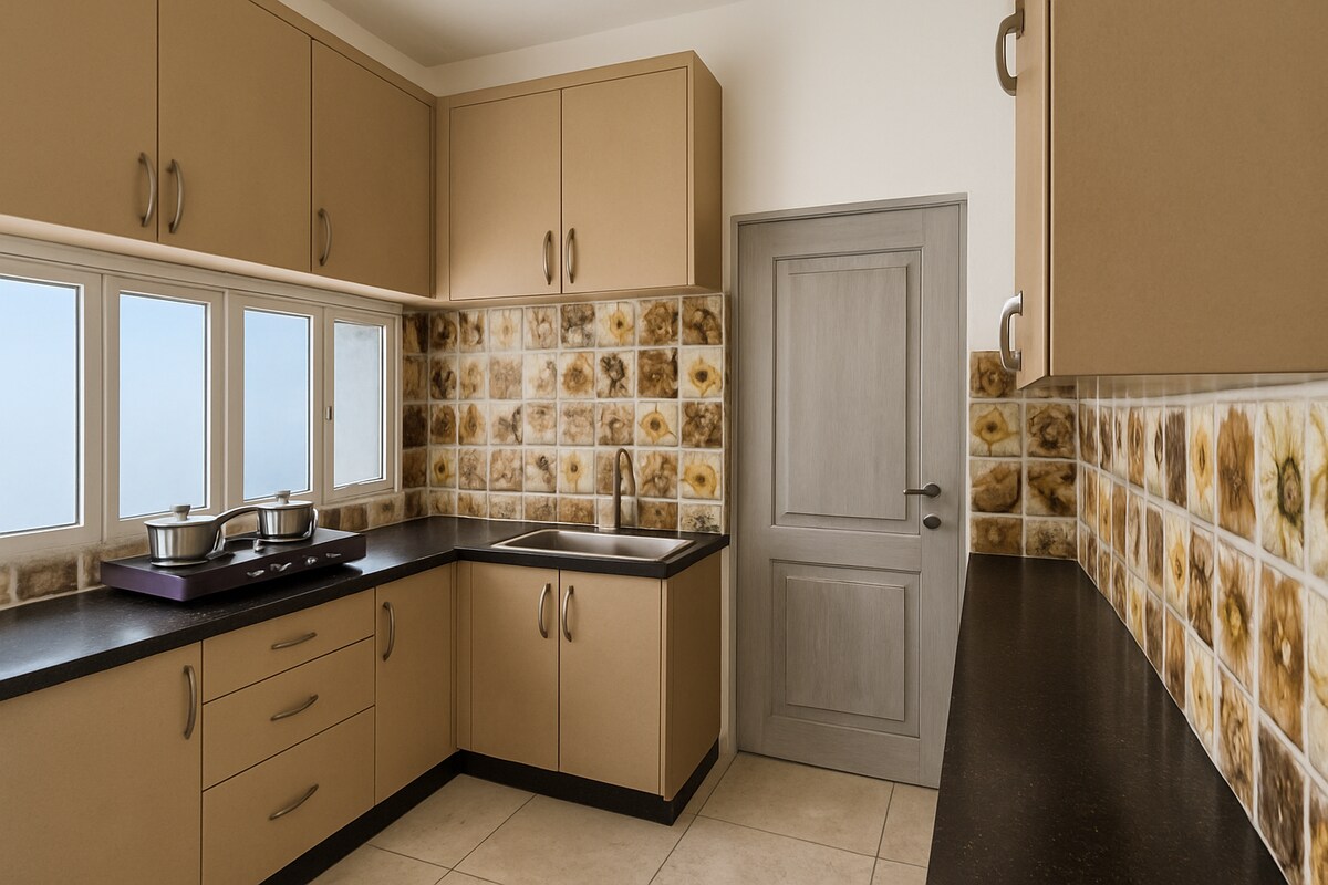 Traditional Tan L Shaped Kitchen