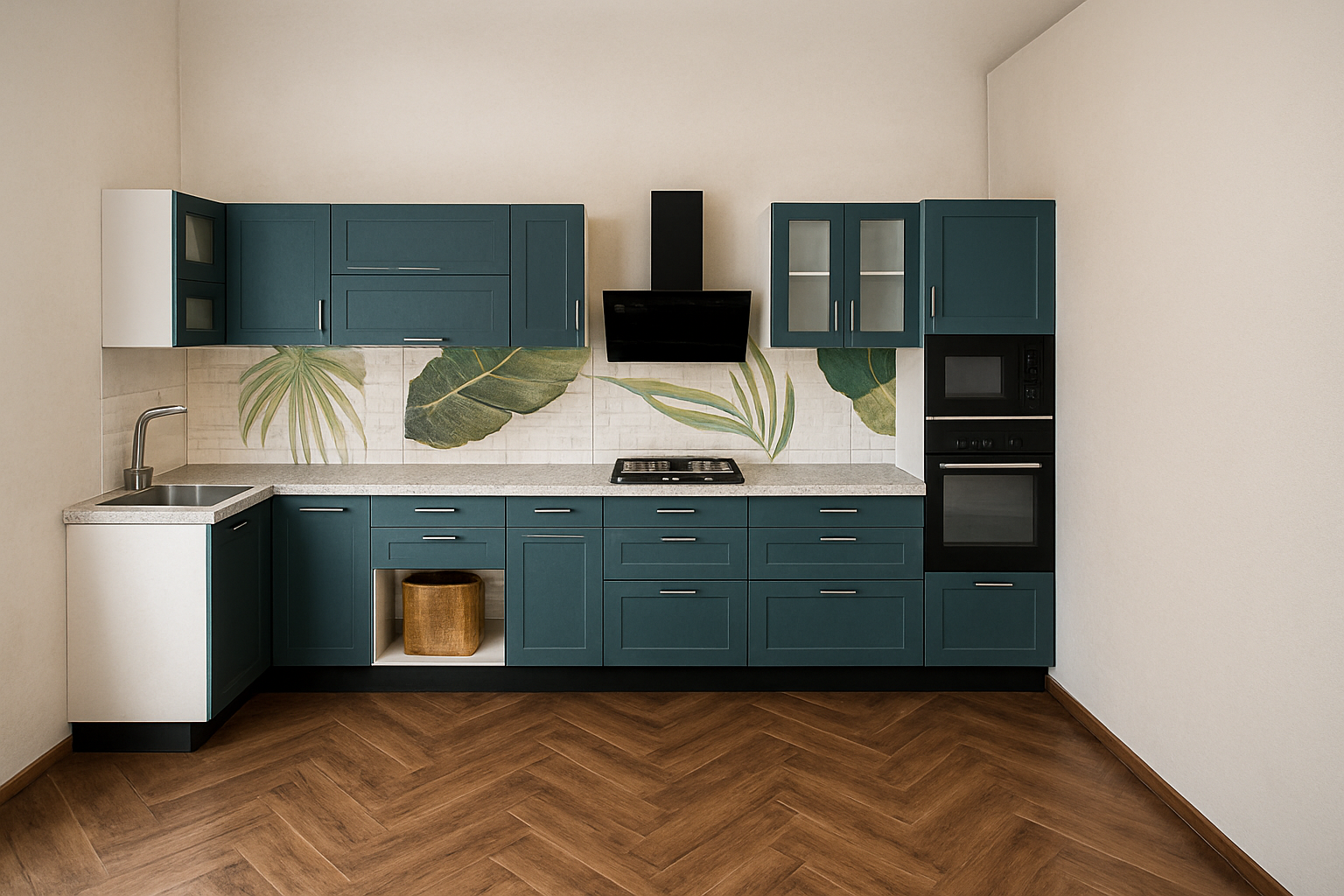 Modern Industrial Teal L Shaped Kitchen