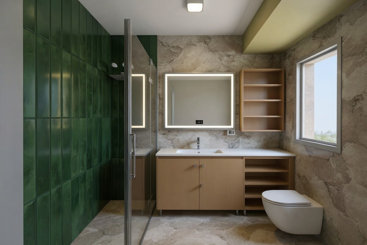 Emerald and Slate Contemporary Bathroom