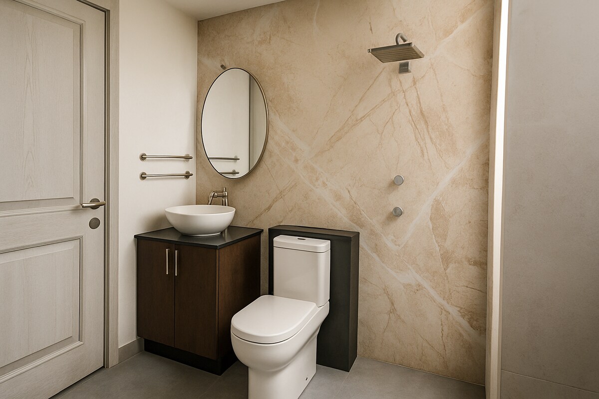 Espresso and Amber Stone Bathroom
