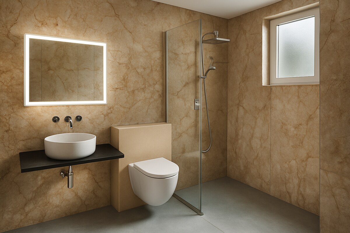 Contemporary Ochre Marble Bathroom
