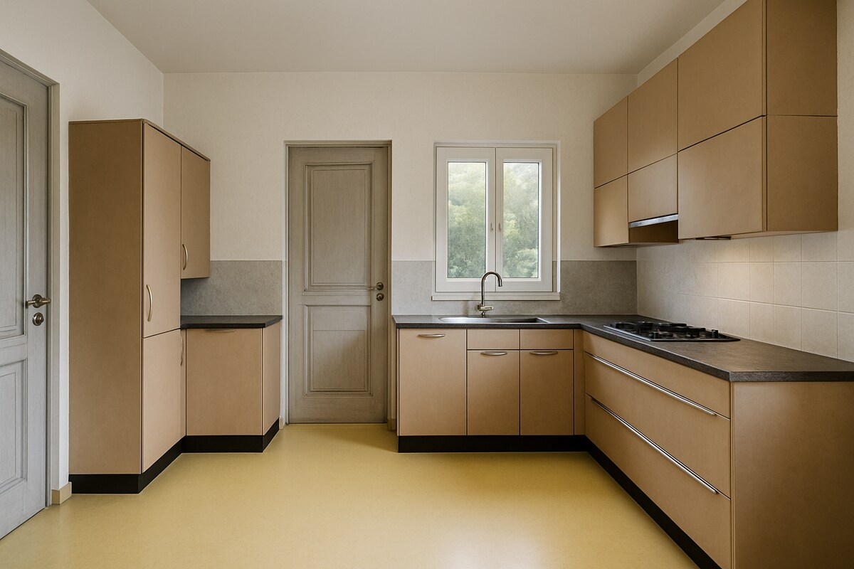 Contemporary Sandstone L Shaped Kitchen