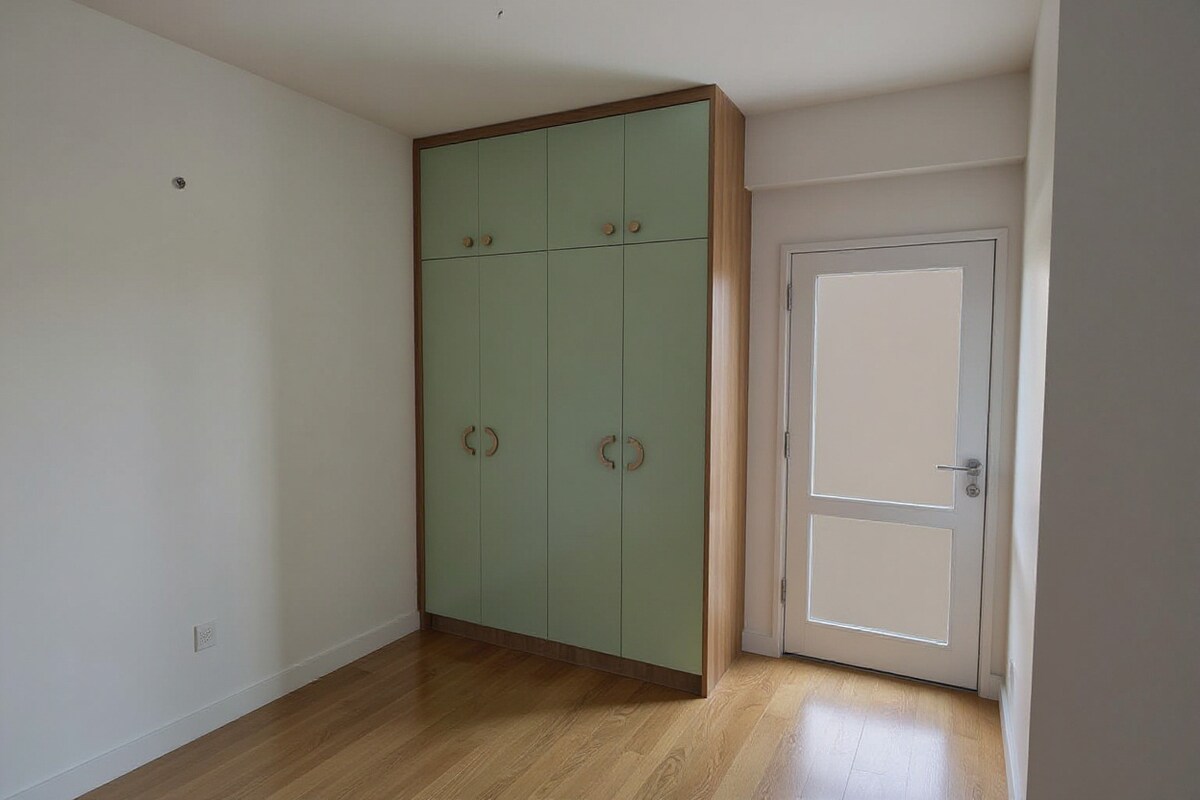Soft Green Hinged Wardrobe with Wood Frame