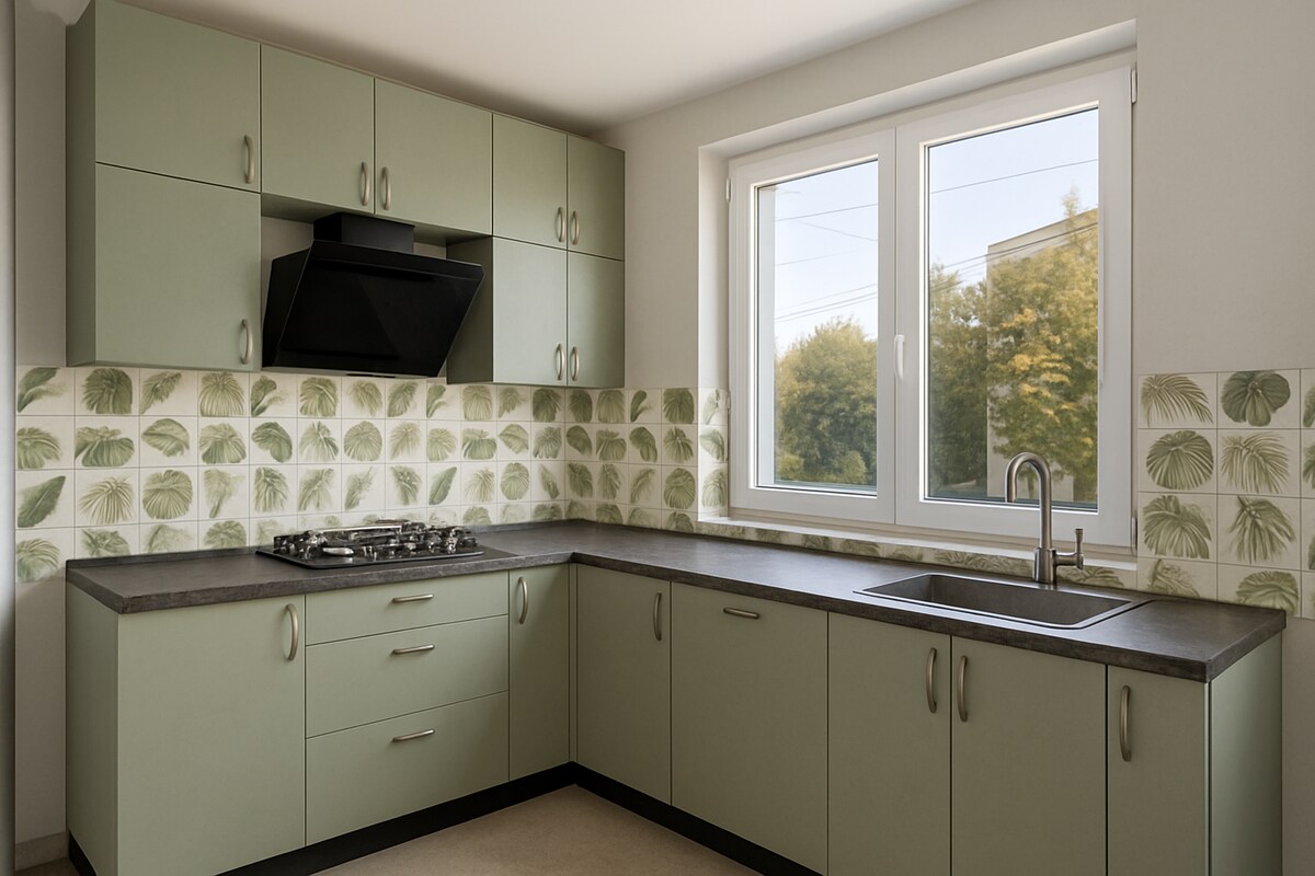 Modern Sage Green L Shaped Kitchen